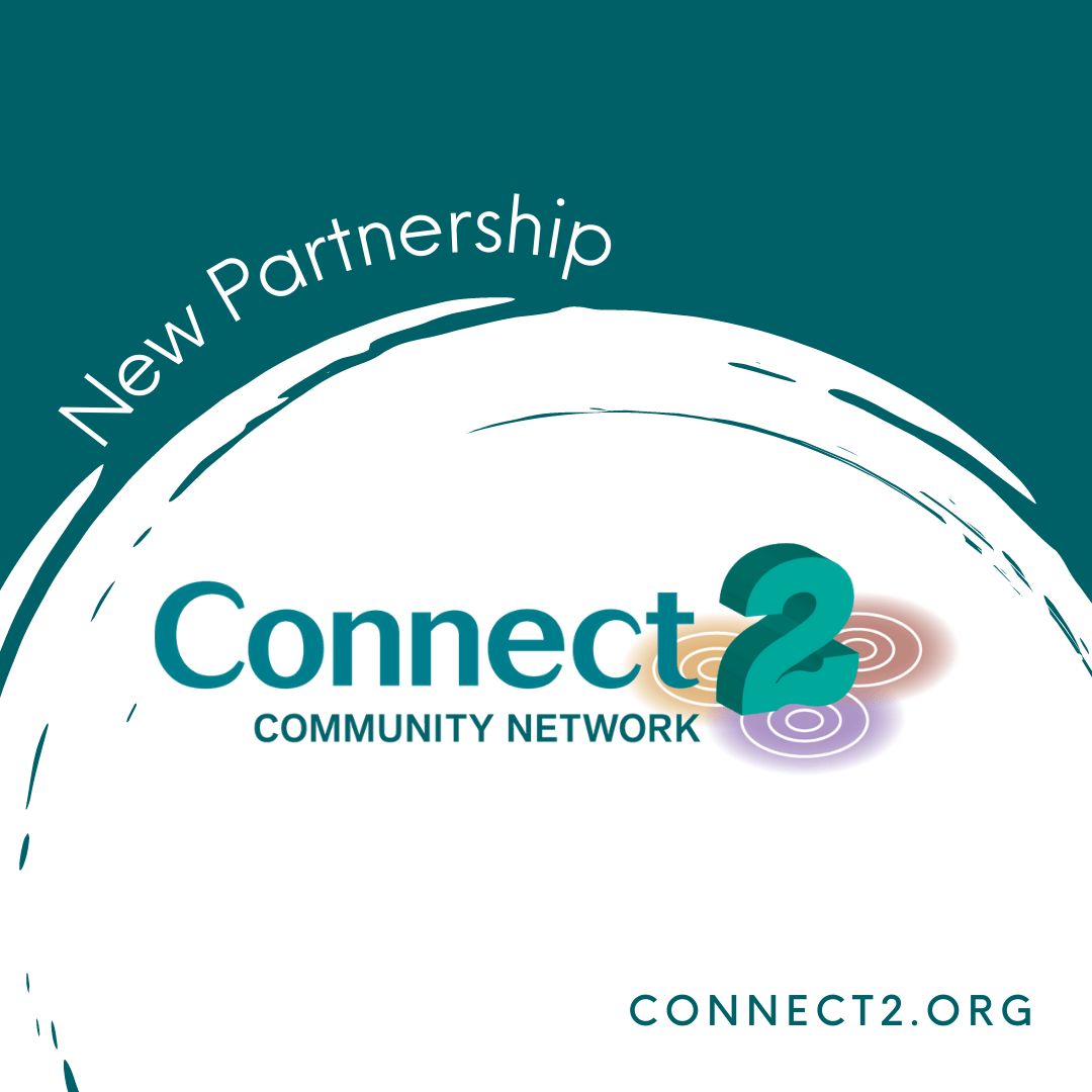 Half white circle against green background, with the words "New Partnership" and the Connect2 Catalyst Fund logo. Bottom corner: connect2.org. 